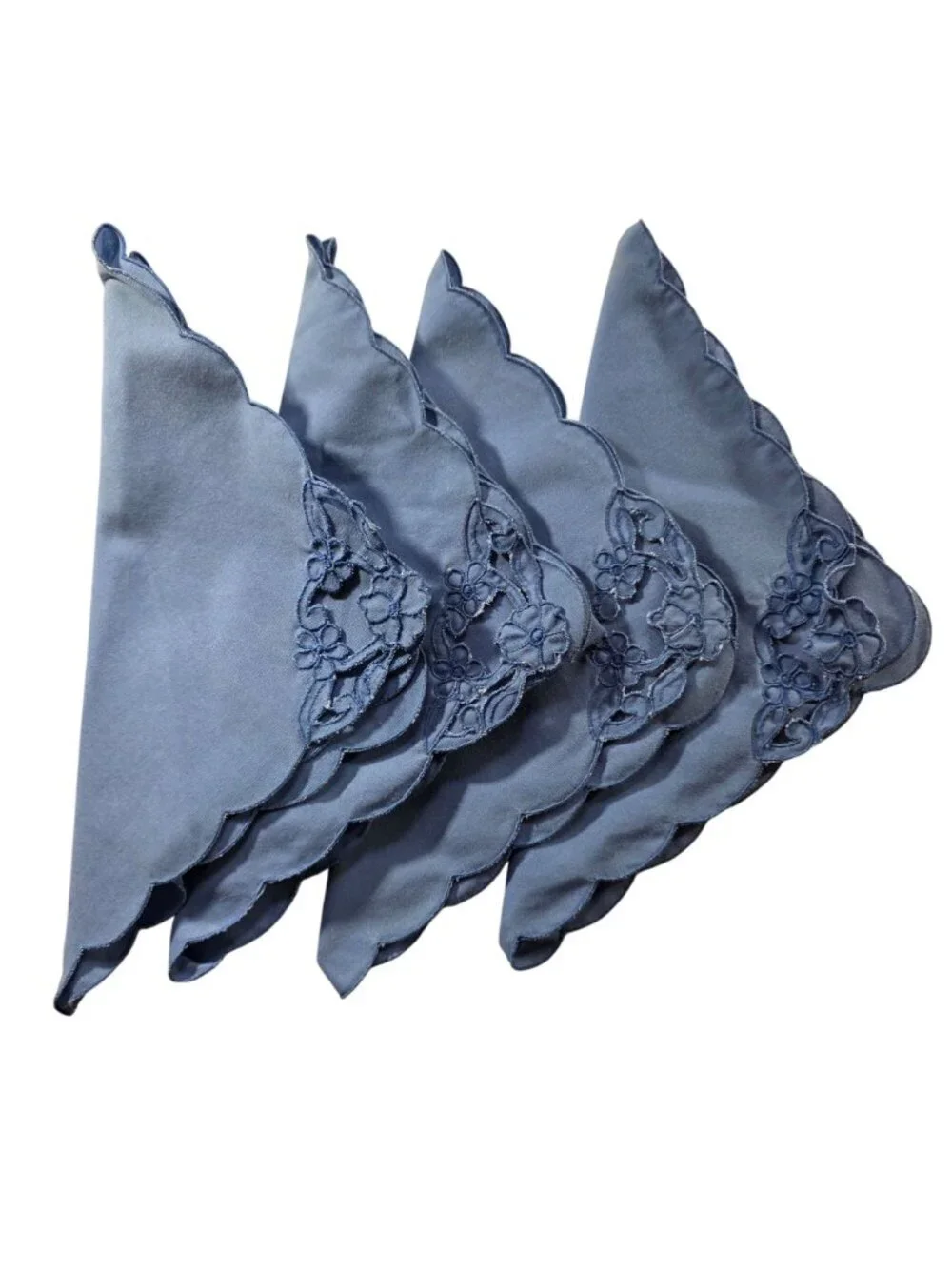 Set of four placemats and napkins Blue Scalloped Floral grannycore cottagecore